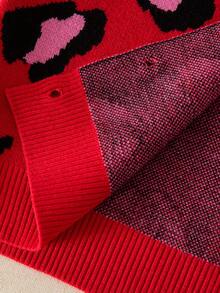 女童豹纹提花针织开衫，秋冬时尚单品 - 紅色 - 查看 6