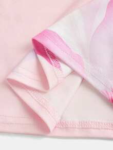 少女碎花不对称褶皱修身半身裙两件套，休闲百搭，适合夏季、度假、情人节穿着。 - 粉色 - 查看 5