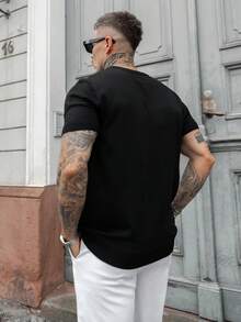 Artur Kramer Men Spring & Summer Casual Solid Color Short Sleeve Pullover Knit Top - Black - View 3