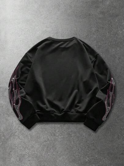 Street Life Sweat-shirt-shirt ample pour hommes avec imprimé étincelant de flamme et de diamant