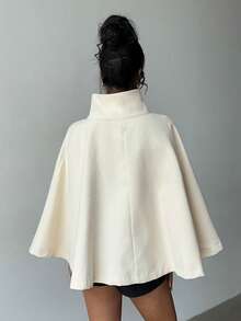 Jeanoix 女士象牙色双面披肩大衣，秋冬款 - 米色 - 查看 2