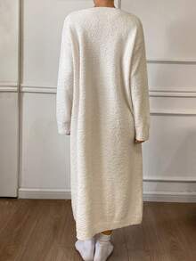 DAZY Loose Fit Cat Graphic Long Sleeve Knit Nightgown, Women Sleepwear Dress For Autumn/Winter, Moo Moo Night Dress Pajamas - White - View 2
