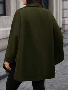 EMERY ROSE Plus Size Elegant Solid Color Cape Coat, Autumn/Winter - Army Green - View 2