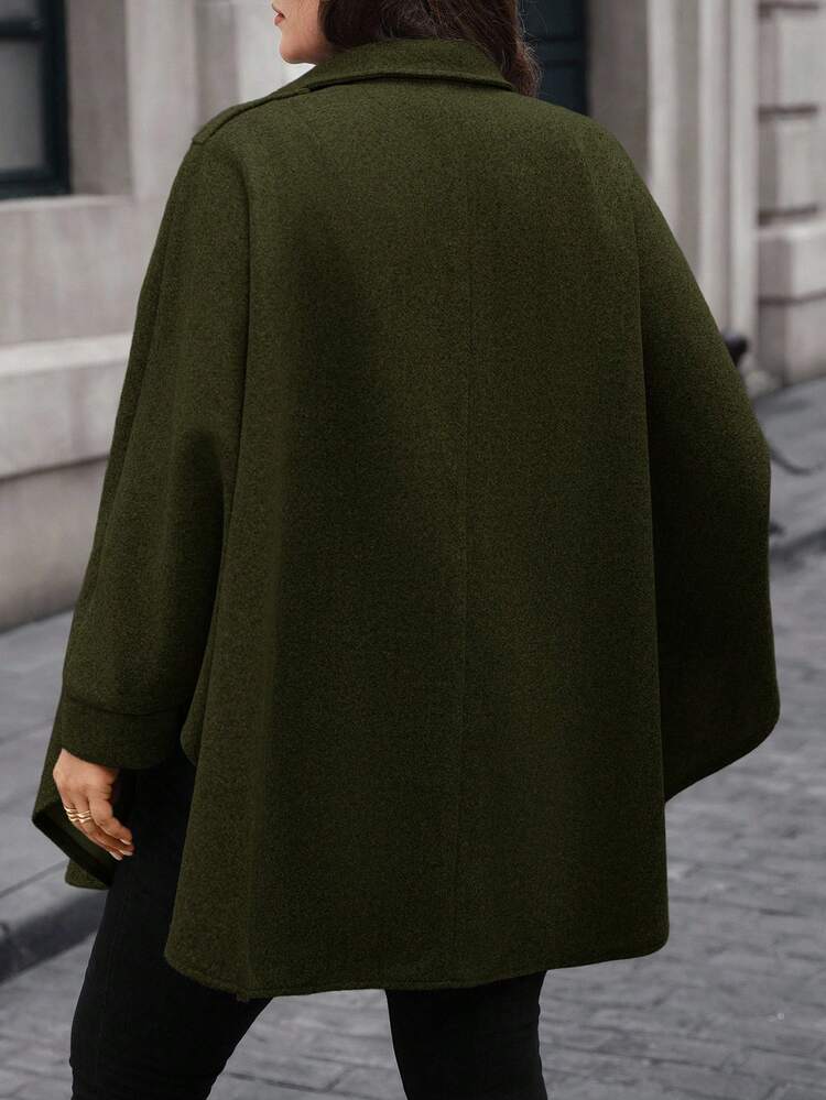 Plus Size Elegant Solid Color Cape Coat, Autumn/Winter