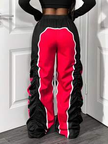 BamGleam 女士字母印花褶皱松紧腰阔腿裤 - 彩色 - 查看 2