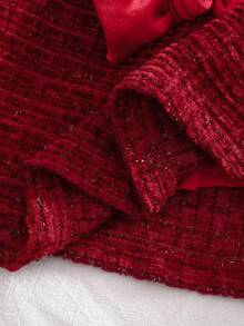 Cozy Pixies 2件套女婴圣诞新年红色针织柔软圆领长袖毛衣上衣和无袖蝴蝶结装饰圆领连衣裙套装 - 紅色 - 查看 5