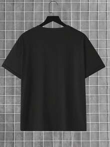 Men's Black Summer Cute Streetwear City Break T-Shirt,Fashionable Cartoon Star Chick Letter Graphic Print Basic Short Sleeve,Street Style,Holiday - Black - View 2
