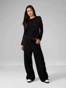 MISSGUIDED Long Sleeve Layered Detail Top With Short Sleeve Overlay For Casual Everyday Wear - Black - View 3