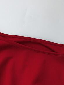 EMERY ROSE Christmas 2026 Graphic Print Off Shoulder Long Sleeve T-Shirt, Suitable For Parties, Plus Size/Winter Red New Year Party - Red - View 5