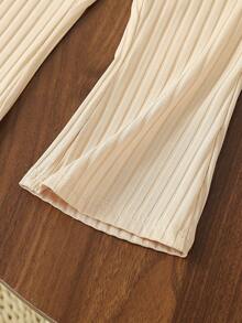 女婴轻便时尚运动连帽长袖上衣和喇叭裤套装，秋冬季 - 卡其色 - 查看 6