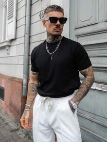 Artur Kramer Men Spring & Summer Casual Solid Color Short Sleeve Pullover Knit Top - Black - View 2