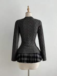 Elamini 1 件女式修身单排扣长袖针织开衫 - 黑色 - 查看 2