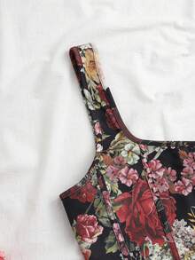 SHEIN VCAY Plus Size Elegant Floral Print Tank Top, Summer - Multicolor - View 4