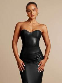 Silquee 女士时尚性感纯色连衣裙 - 黑色 - 查看 6