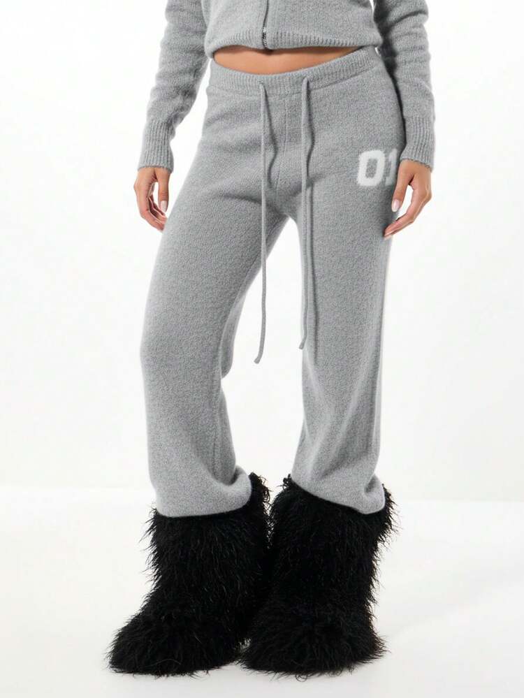 SUMWON WOMEN Fluffy Knit Wide Leg Trousers With Logo