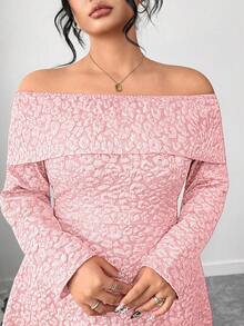 Elenzga 大码女式圣诞红色提花露肩露背蝴蝶结长袖短裙