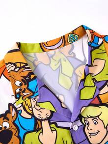SCOOBY-DOO X SHEIN 男士加大码休闲度假风时尚街头印花翻领短袖宽松衬衫，夏季 - 彩色 - 查看 4