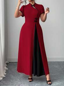SHEIN Tall CURVE Đầm thanh lịch phong cách Trung Hoa cỡ lớn - Đỏ - Xem 5
