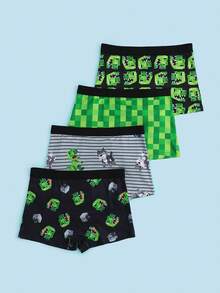Fantacosmos 4pcs/Pack Cartoon Dinosaur Print Comfortable Soft Boxer Briefs For Teenage Boys