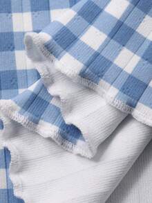 DAZY Women's Casual Everyday Gingham Print Flare Leg Lounge Pants - Blue - View 7