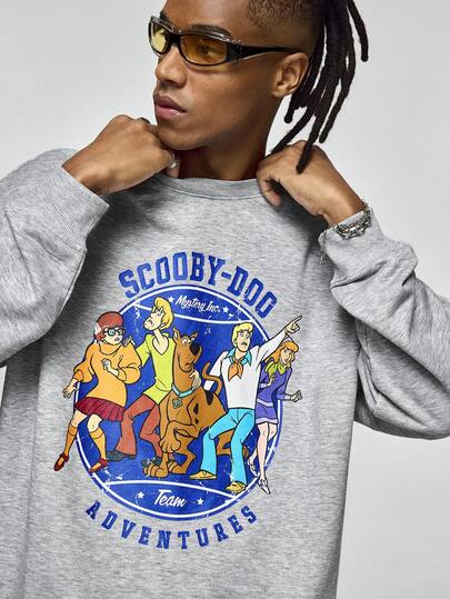 SCOOBY-DOO X SHEIN Men's Casual Letter & Cartoon Figure Graphic Crew Neck Sweatshirt, Autumn, Winter