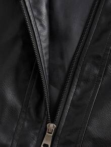 Manfinity NXTstreet Herren Einfarbige Langarm Reißverschluss Kragen PU Leder vielseitige bequeme Lässig Jacke - Schwarz - Übersicht 9