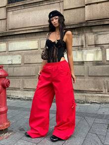 Coolane Damen Vintage Streetwear Y2K Musik Festival Schleife Schwarze Weite Bein Jogginghose für Frühling/Sommer