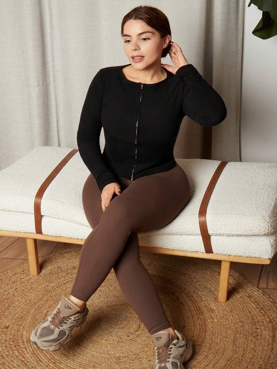 Lupita Cardoza Zip Through Crew Neck Long Sleeve Top Casual Vacation Airport Holiday Cute Back To School Fall Autumn Winter