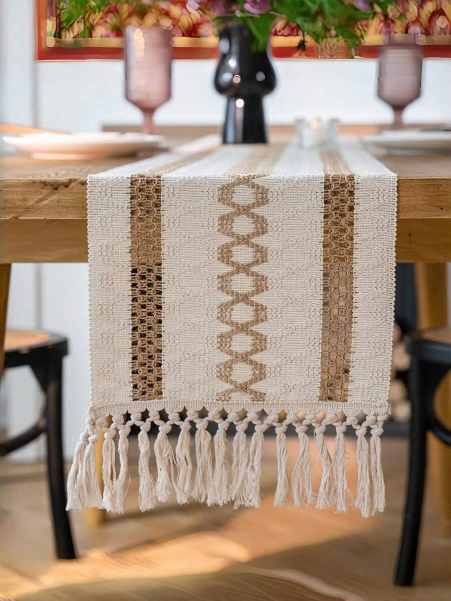 Boho Table Runner Macrame Table Runners For Home Decor ,Cream & Brown Macrame Table Runner With Tassels For Boho Dining Bedroom Decor Rustic Bridal Shower,Farmhouse Rustic Table Runner,Place Mat,Thanksgiving Christmas Home Decor (Multiple Sizes Available) - color matching twist - View 1