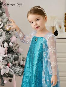 Glamorique Kids 小女孩四季公主裙，白色薄纱拖尾特殊场合舞台表演礼服 - 藍色 - 查看 6