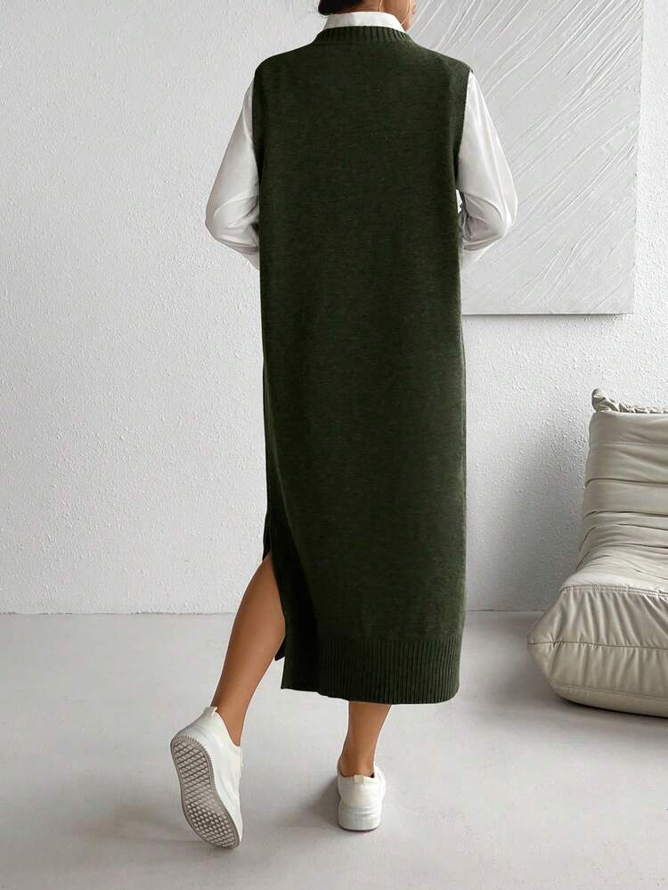 SHEIN Raffinéa Women's All-Match Versatile Commuter Long Dress Dark Green Dress Women Olive Dress Green Midi Dress Jumper Dress - Green - View 2