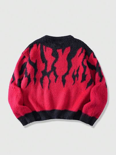 Men's Autumn/Winter Fashionable Colorblock Flame Pattern Sweater