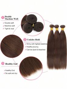 4# Brown Light Yaki Straight Human Hair Bundels Unprocessed Brazilian Virgin Hair Chocolate Brown Yaki Straight 3 Bundles Human Hair Double Wefts Extensions For Women