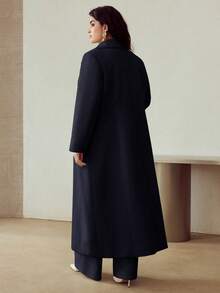 MOTF PREMIUM PLUS WOOL ELEGANT LAPEL COLLAR CINCHED WAIST METAL BUTTON OVERCOAT, AUTUMN/WINTER - Navy Blue - View 3