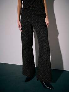 Nöista Two Pieces Coordinated Set Featuring A Short-Sleeve Top And Wide-Leg Pants With Geometric Pattern Detailed Chinese Buttons - Black - View 4