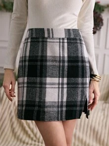 LanaWest Falda A-Line a cuadros casual para mujer, minimalista y de moda, adecuada para uso diario