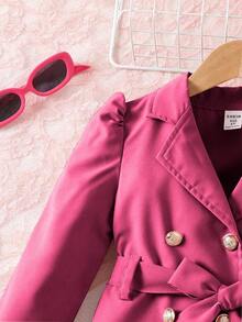 Áo khoác trẻ trung thanh lịch cho bé gái, cổ áo, tay dài, thắt lưng, thiết kế lưới bướm bên trái, quyến rũ và đáng yêu - Màu Hồng Tươi - Xem 4