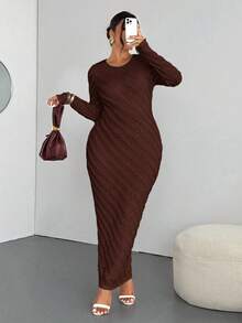 Firerie 大码女式白色浪漫优雅蕾丝提花长袖收腰鱼尾下摆长裙，优雅/工作/度假/派对/约会/情人节/音乐会/表演/约会/正式晚会/舞会/婚礼季/性感/优雅/通勤/返校/度假/海滩/优雅浪漫/办公室女性/美人鱼风格/生日派对装 - 咖啡棕 - 查看 5