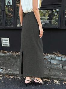 Elyressa Women's Casual Houndstooth Pattern Long Skirt, Autumn/Winter - Grey - View 2