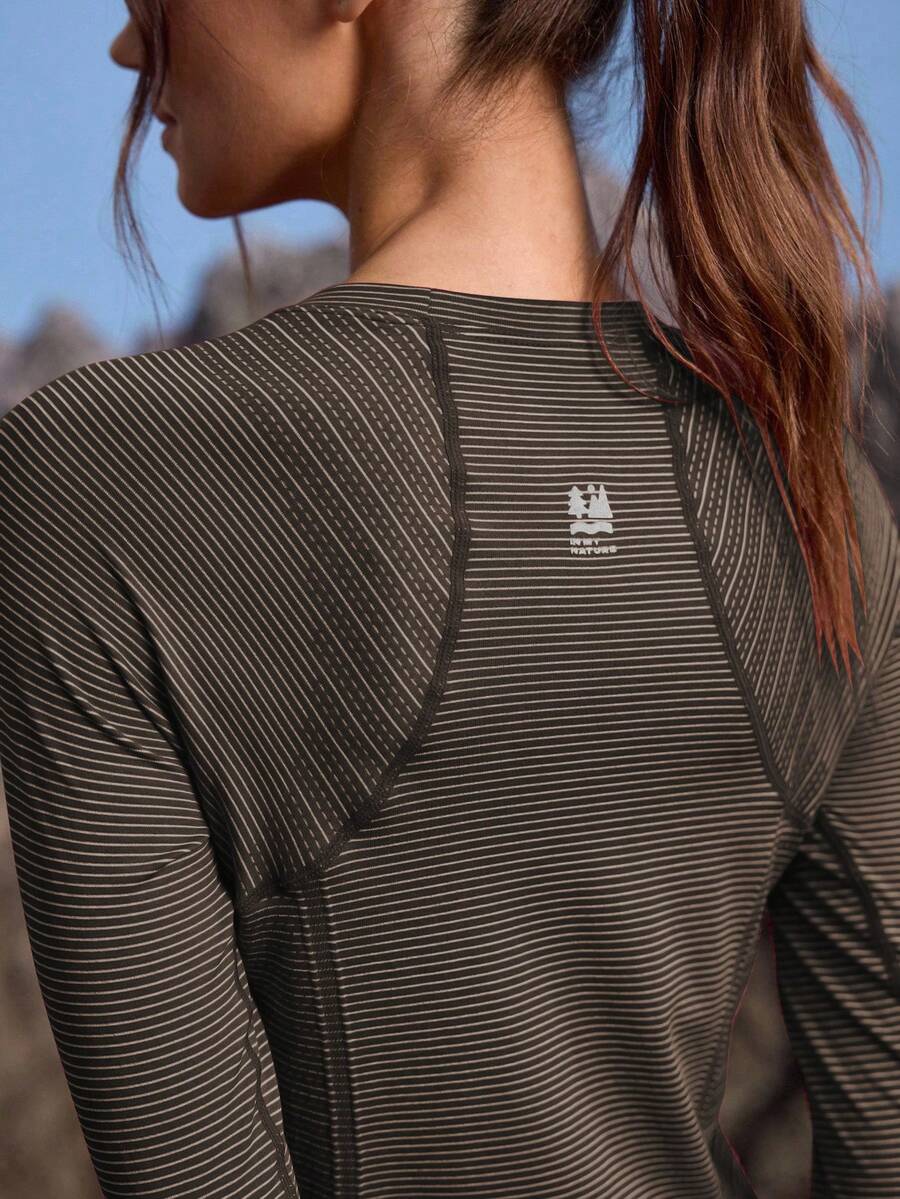 In My Nature Women's Striped Round Neck Raglan Sleeve Casual Outdoor T-Shirt - Brown - View 1