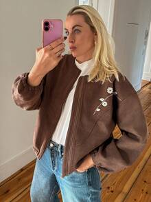 Vivie Lora Jaket Pendek Suede Wanita Ukuran Reguler - Coklat - View 6