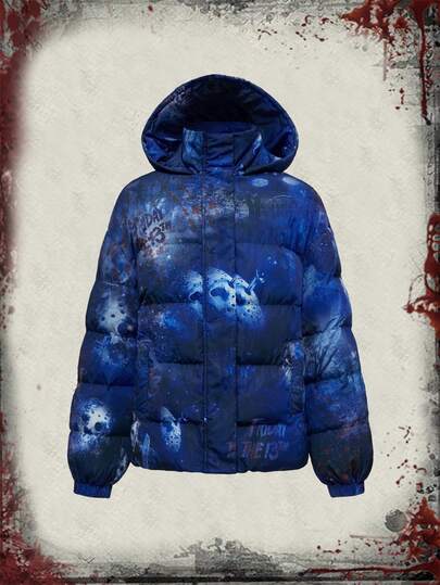 Friday the 13th X ROMWE Horror Movie Skeleton Mask Print Zip-Up Regular Fit Women Hooded Jacket, Autumn/Winter