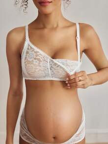 Moonlight&Mama Áo ngực cho con bú BloomMama ren chắp vá màu trơn có nút bấm, áo ngực bà bầu không dây gợi cảm, 1 chiếc - trắng - Xem 1
