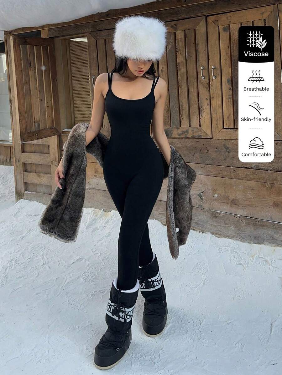 SHEIN Unity Women's Casual Thermal Leggings Pants, Autumn - Black - View 1