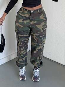 Alexandranx Camo Print Flap Pocket Cargo Jeans - Multicolor - View 6