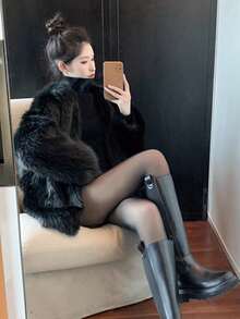 DAZY Collant neri trasparenti, effetto snellente delle gambe, foderati termicamente, aspetto opaco, collant senza piede spessi per l'autunno/inverno per le donne