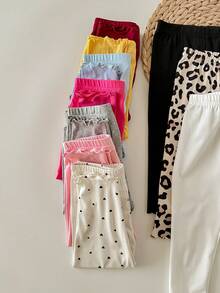 SHEIN LMoss Kids 10条/套 女婴休闲可爱针织纯色弹力腰裤 - 彩色 - 查看 4