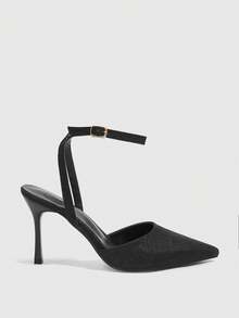 CUCCOO SZL Women's Fashion Pointed Toe Backless Strap Glitter Material Rhinestone Butterfly Sexy Evening Party Wedding Stiletto High Heel Pumps - Black - View 2