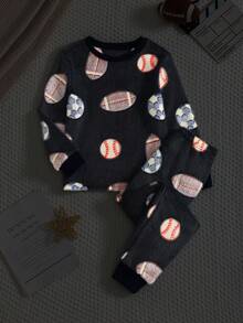 SHEIN 2pcs/Set Tween BoysAutumn/Winter Plush Thick Soft Football & Rugby Glow-In-The-Dark Pattern Casual Sports Sweatshirt And Pants Loungewear Set - Multicolor - View 9