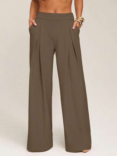 Silquee Women's Casual Solid Color Wide Leg Pants,Fall